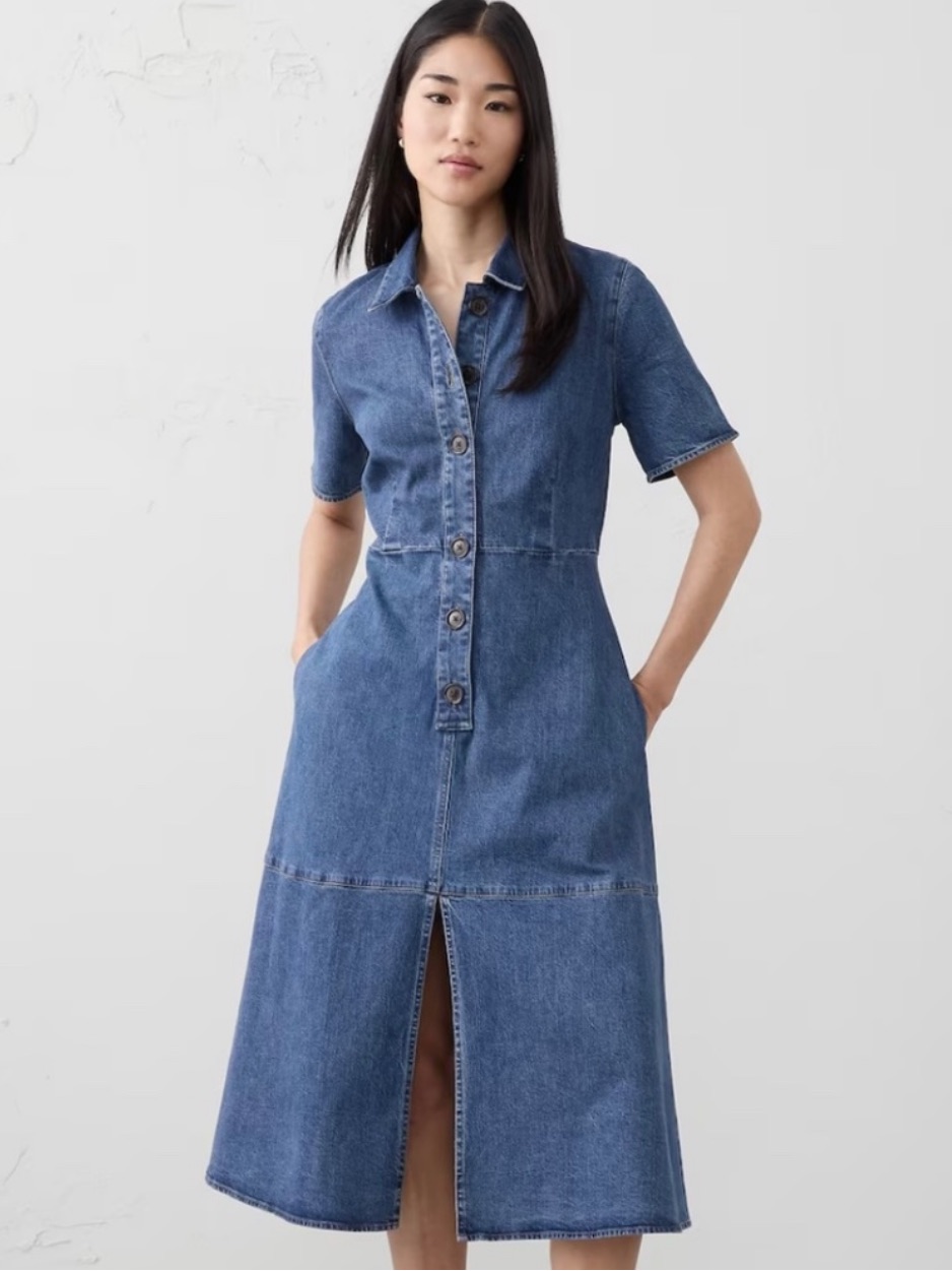 Banana Republic Factory Collared Denim Midi Dress Size Small